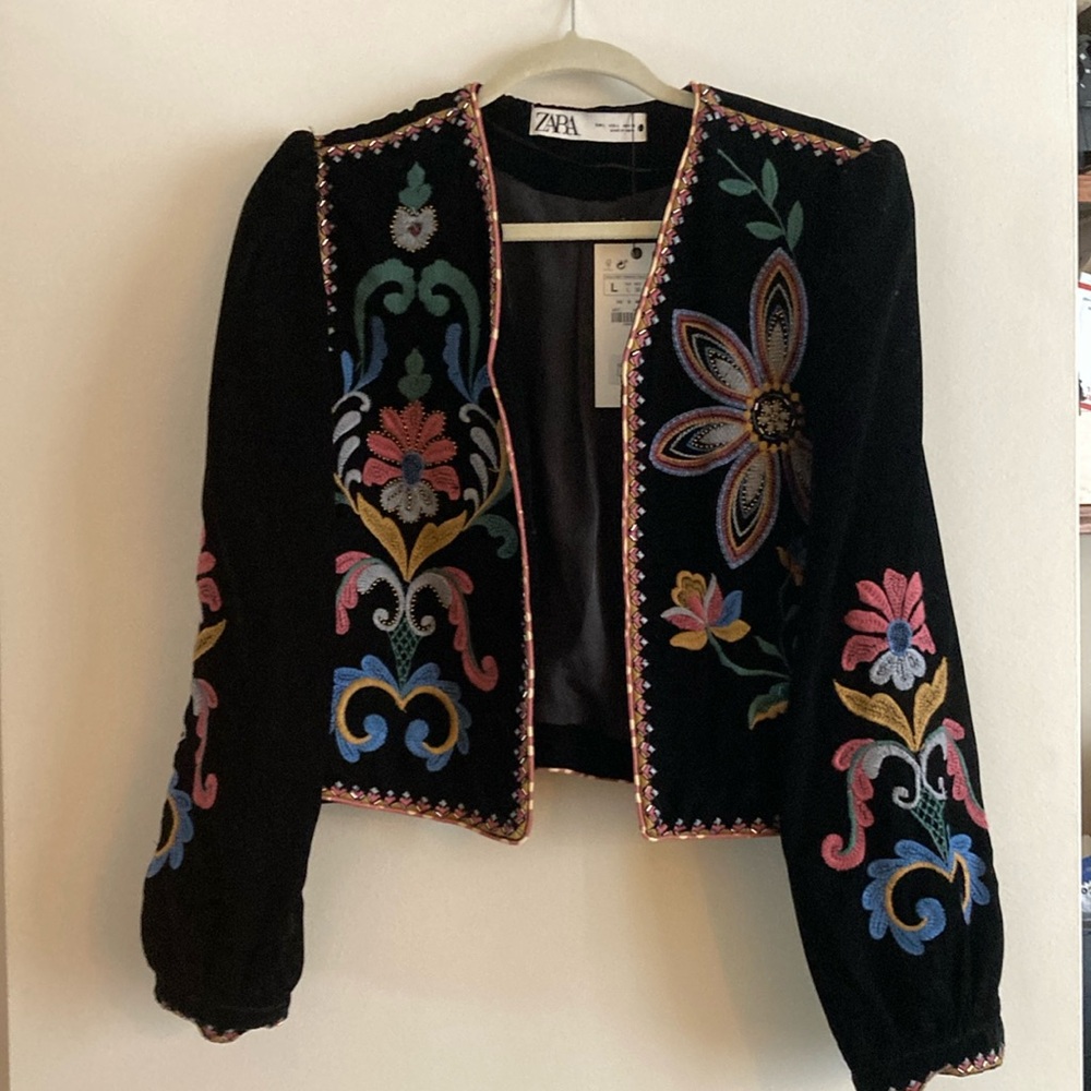 Zara embroidered bolero velvet jacket